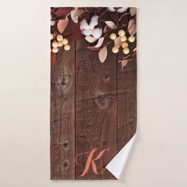 Personalized Bath Towel Cotton Branch on Dark Wood (Bath Towel)