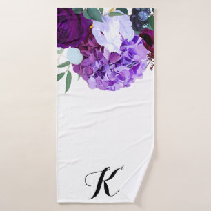 Personalized Bath Towel Lavender Hibiscus on White