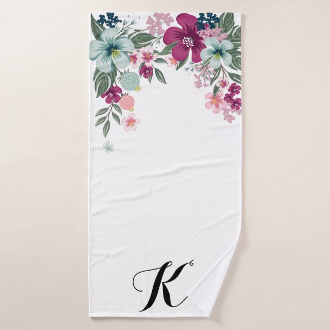 Personalized Bath Towel Tropical Flowers on White (Bath Towel)