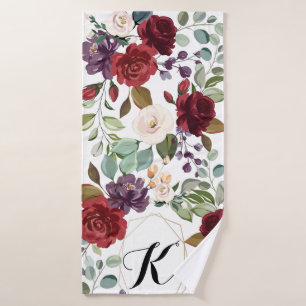 Personalized Bath Towel White Roses Gold Geometric
