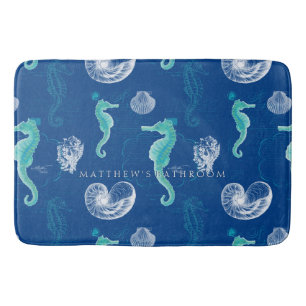 Personalized Bathroom Decor Seahorse Shells Beach Bathroom Mat