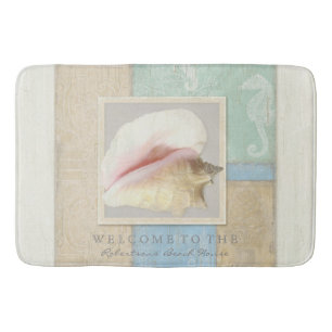 Personalized Bathroom Wooden Beach House Seashell Bath Mat