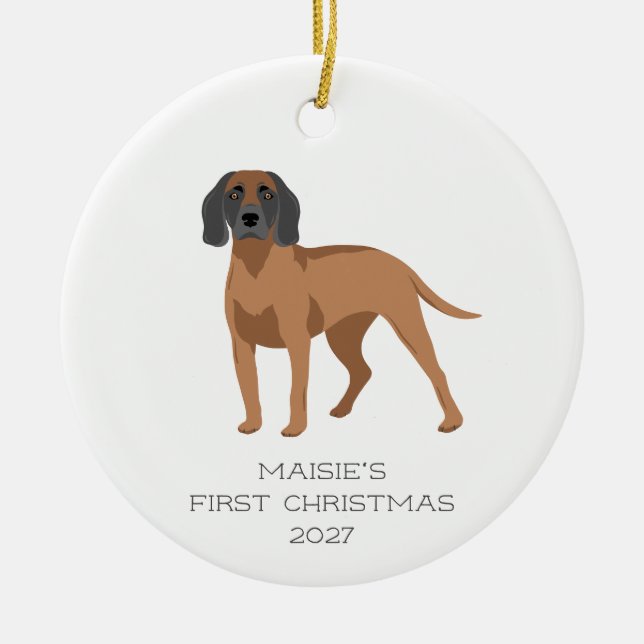 Personalized Bavarian Mountain Hound Dog Christmas Ceramic Ornament (Front)