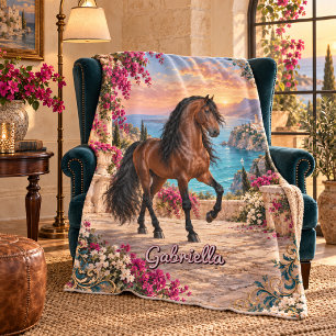 Personalized Bay Andalusian Horse Spanish Coast Fleece Blanket