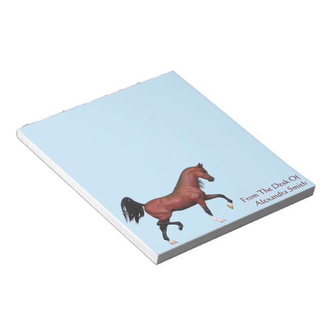 Personalized Bay Trotting Arabian Horse Art Notes (Angled)