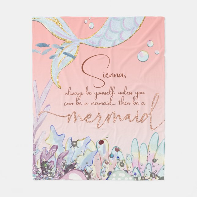 Personalized "Be a Mermaid" Fleece Blanket (Front)