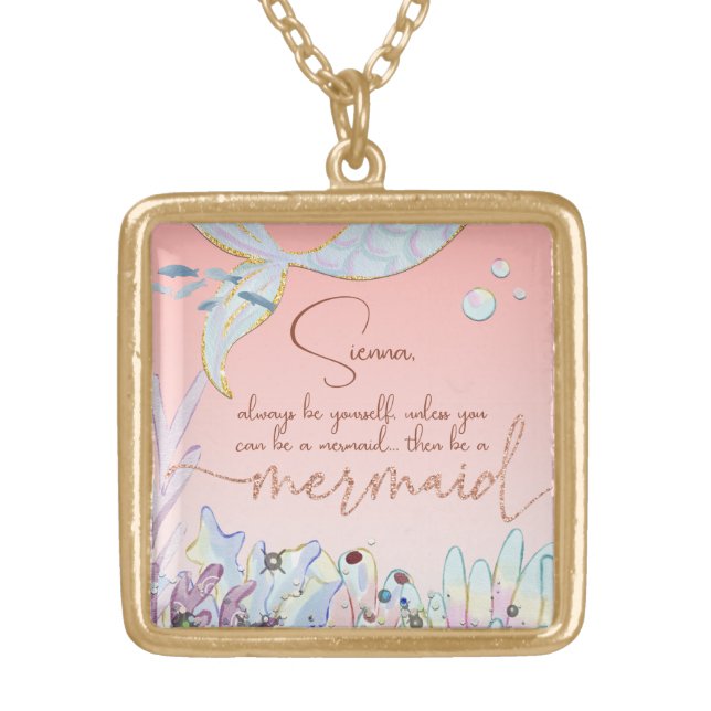 Personalized "Be a Mermaid" Gold Plated Necklace (Front)