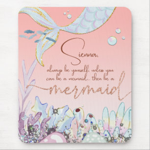 Personalized "Be a Mermaid" Pastel Glitter Mouse Pad