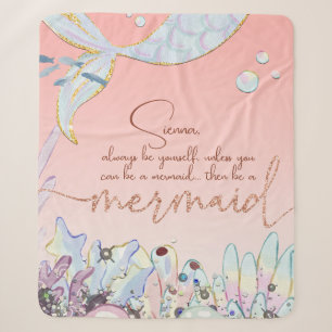 Personalized "Be a Mermaid" Pastel Glitter Sherpa Blanket