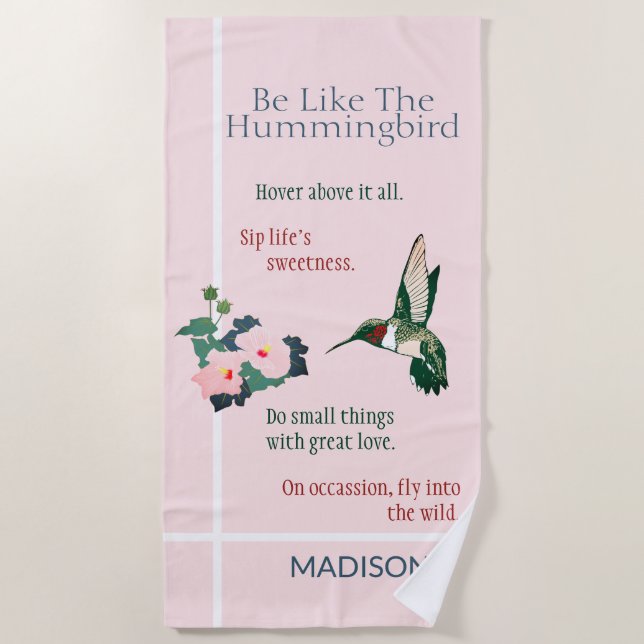 Personalized Be Like a Hummingbird Beach Towel (Front)