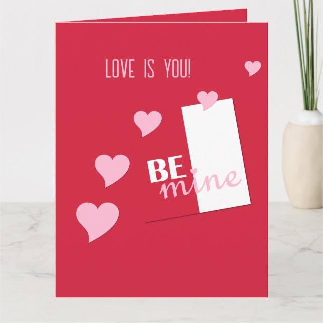 Personalized Be Mine Pink Hearts, Red Valentine's Card (Front)