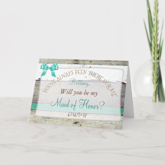 Personalized  be my Maid of Honor Rustic Card (Front)