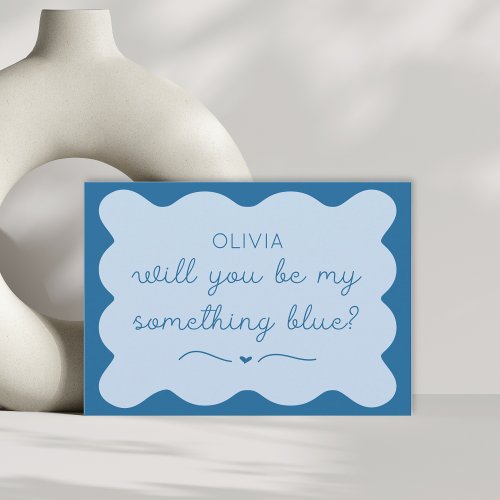 Personalized Be My Something Blue Wavy Handwritten Note Card