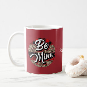 Personalized Be My Valentine Buffalo Plaid Leopard Coffee Mug