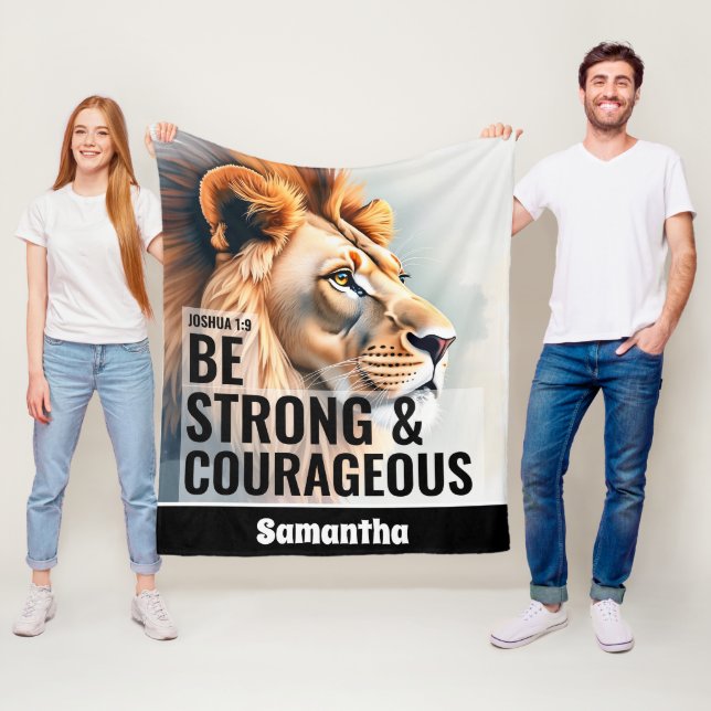 Personalized Be Strong & Courageous Christian Fleece Blanket (In Situ)