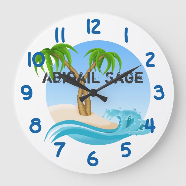 Personalized Beach and Palm Trees Tropical Large Clock (Front)