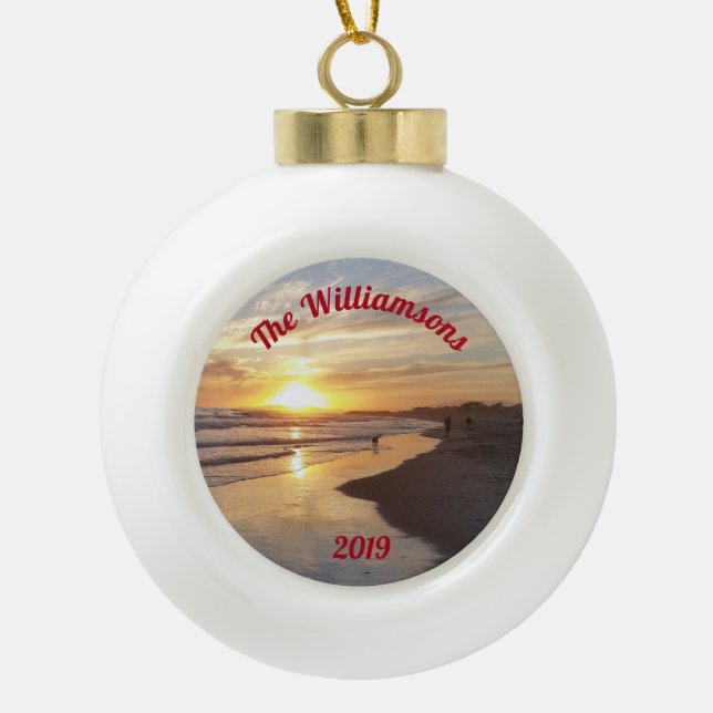 Personalized Beach at Sunset Ball Ornament (Front)