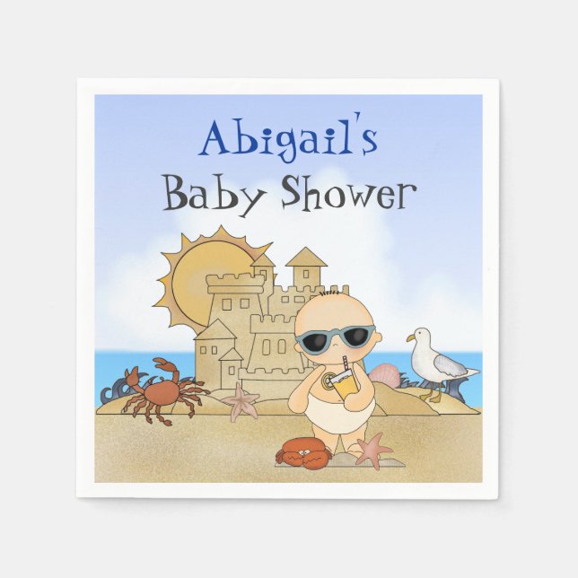 Personalized Beach Baby Boy Baby Shower Napkins (Front)