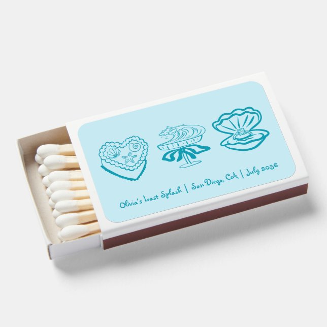 Personalized Beach Bachelorette Last Splash Favor Matchboxes (Front Open)