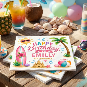 Personalized Beach Birthday Party Tropical Napkins