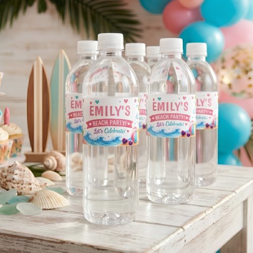 Personalized Beach Birthday Tropical  Water Bottle Label