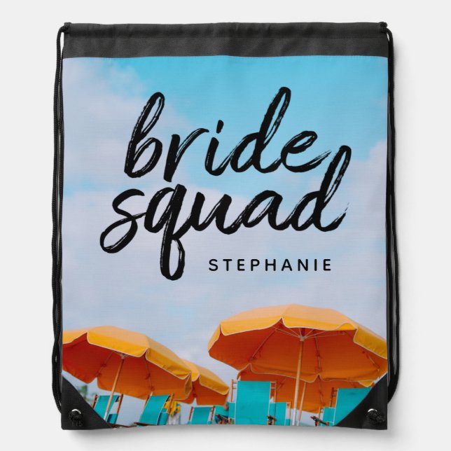 Personalized Beach Bride Squad Drawstring Bag (Front)