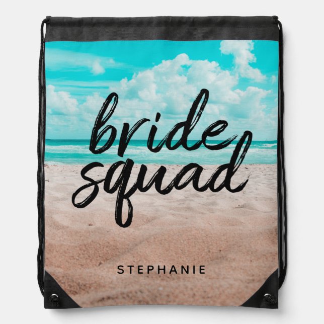 Personalized Beach Bride Squad Drawstring Bag (Front)