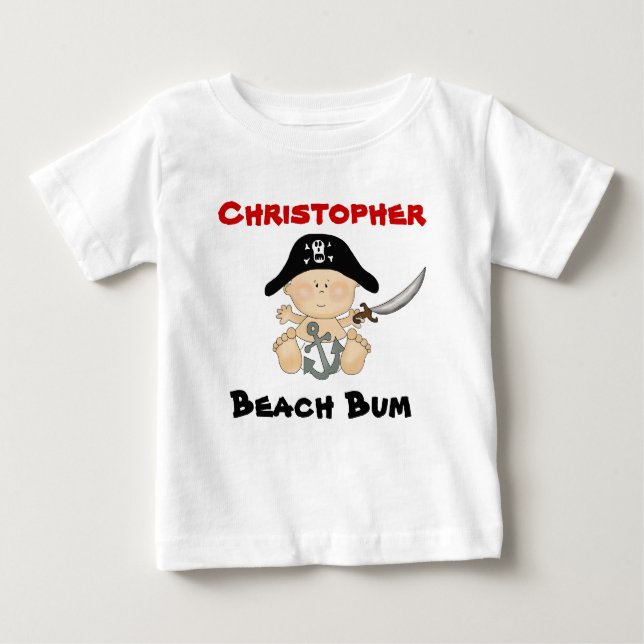 Personalized Beach Bum Baby Pirate Tee ~ Boys (Front)