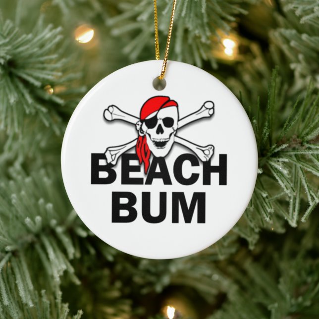 Personalized Beach Bum Skull and Crossbones Pirate Ceramic Ornament (Tree)