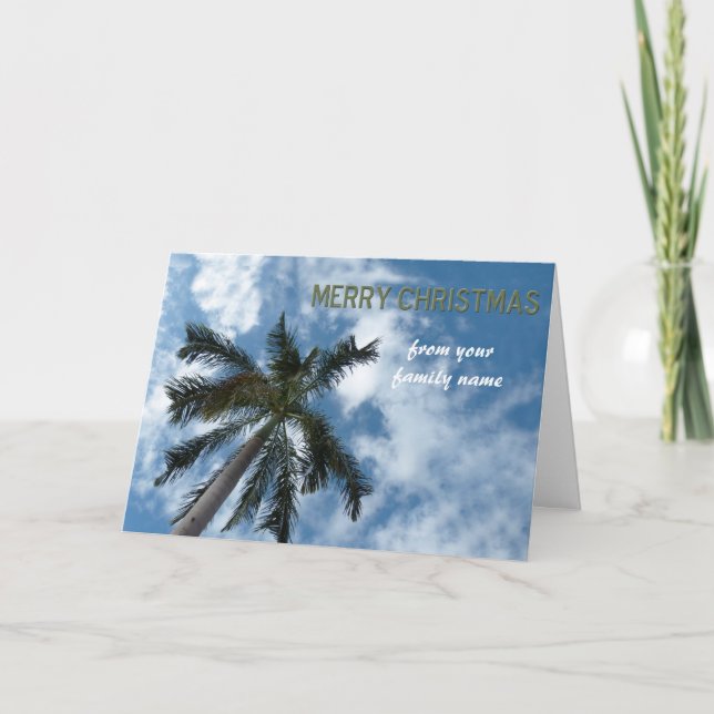 Personalized Beach Christmas Card with Palm Tree (Front)