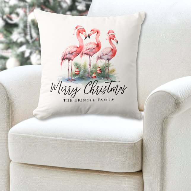 Personalized Beach Christmas Throw Pillow (Personalized Tropical Beach Christmas Throw Pillow)