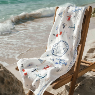 Personalized Beach Club Crest Coastal Beach Towel