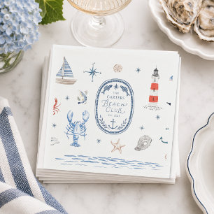 Personalized Beach Club Crest Coastal Napkins