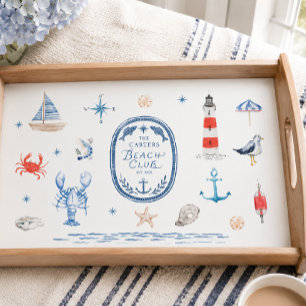Personalized Beach Club Crest Coastal Serving Tray