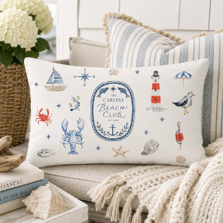 Personalized Beach Club Crest Coastal Throw Pillow