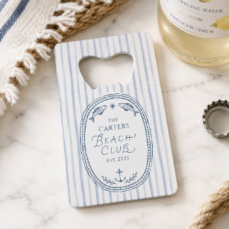 Personalized Beach Club Crest Nautical  Credit Card Bottle Opener