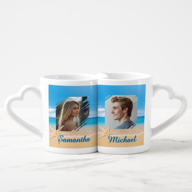 Personalized Beach Couple Mugs | His & Hers Ocean  (Front Nesting)