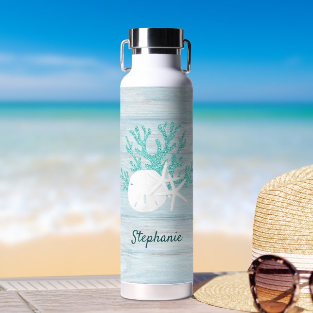 Personalized Beach Driftwood Starfish Sand Dollar Water Bottle (Creator Uploaded)