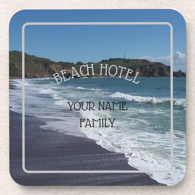 Personalized Beach Hotel Beverage Coaster (Front)