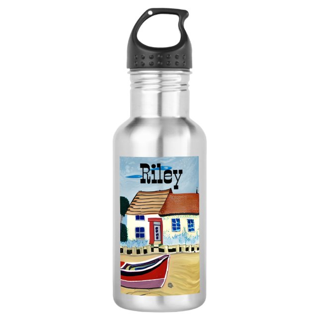 Personalized Beach House and Boat Stainless Steel Water Bottle (Front)