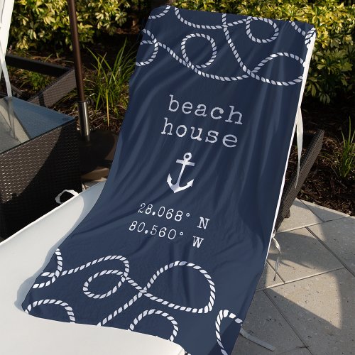 Personalized Beach House Coordinates Beach Towel