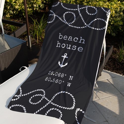 Personalized Beach House Coordinates Beach Towel