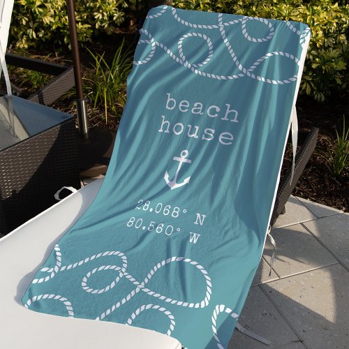 Personalized Beach House Coordinates Beach Towel