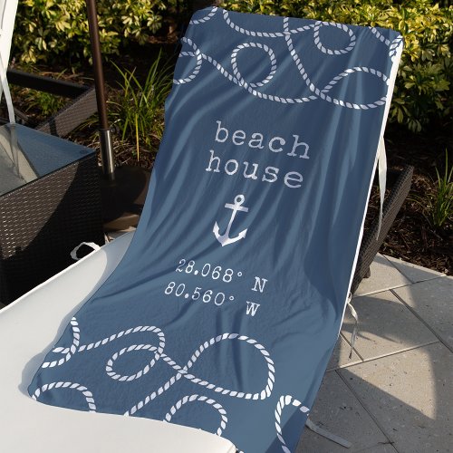 Personalized Beach House Coordinates Beach Towel