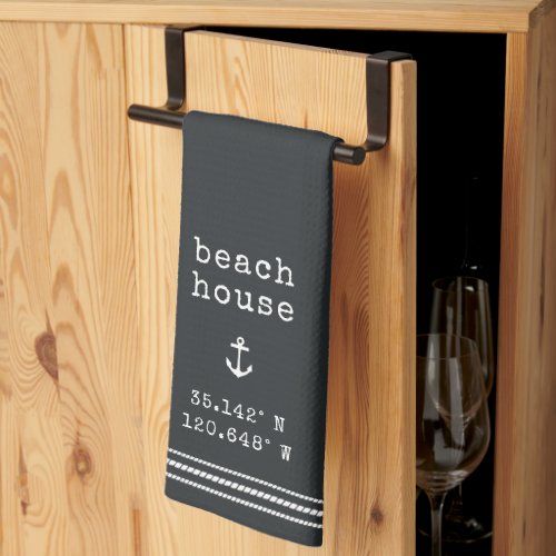 Personalized Beach House Coordinates Kitchen Towel