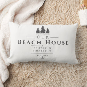 Personalized Beach House Coordinates Pillow
