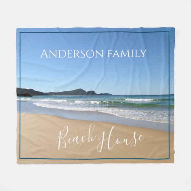 Personalized Beach House Fleece Throw Blanket (Front (Horizontal))