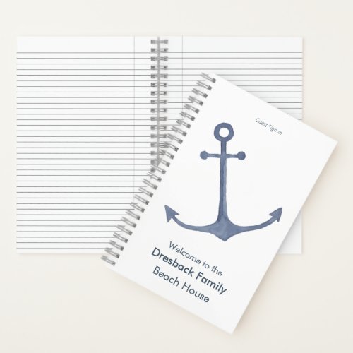 Personalized Beach House Guest Sign In Anchor Notebook
