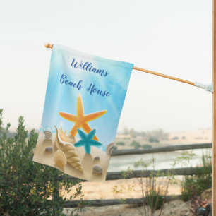 Personalized Beach house House Flag