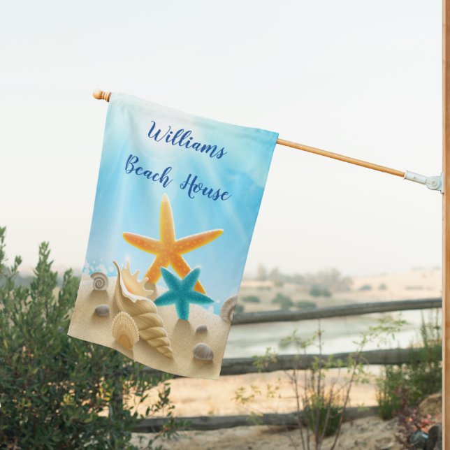 Personalized Beach house House Flag (Insitu (Back))